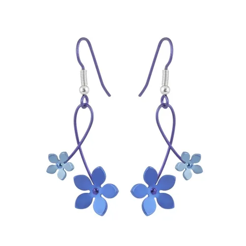 Double Five Dark Blue Petal Flower Drop Earrings